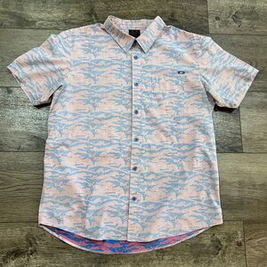 Vintage Y2K Oakley Software Pale Pink Light Blue Button Up Shirt - Men's XL